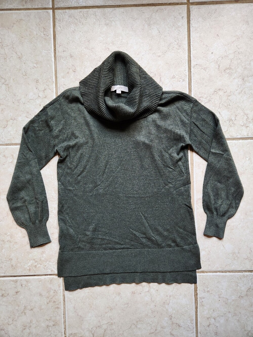 LOFT Olive Green Cowl Neck Tunic Knit Sweater Size S